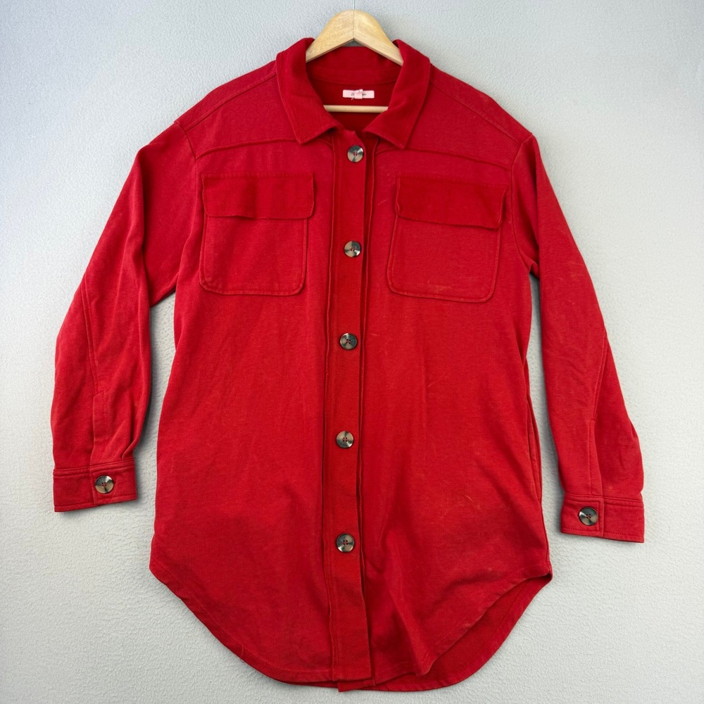 Maurices Shacket Jacket Women S Red Casual Button Up Long Sleeve Pockets Cotton